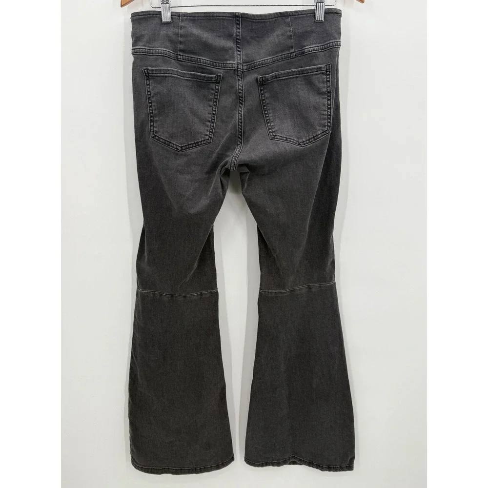Free People Women's Black Denim Pull On High‎ Rise Flare Pants Size 29R